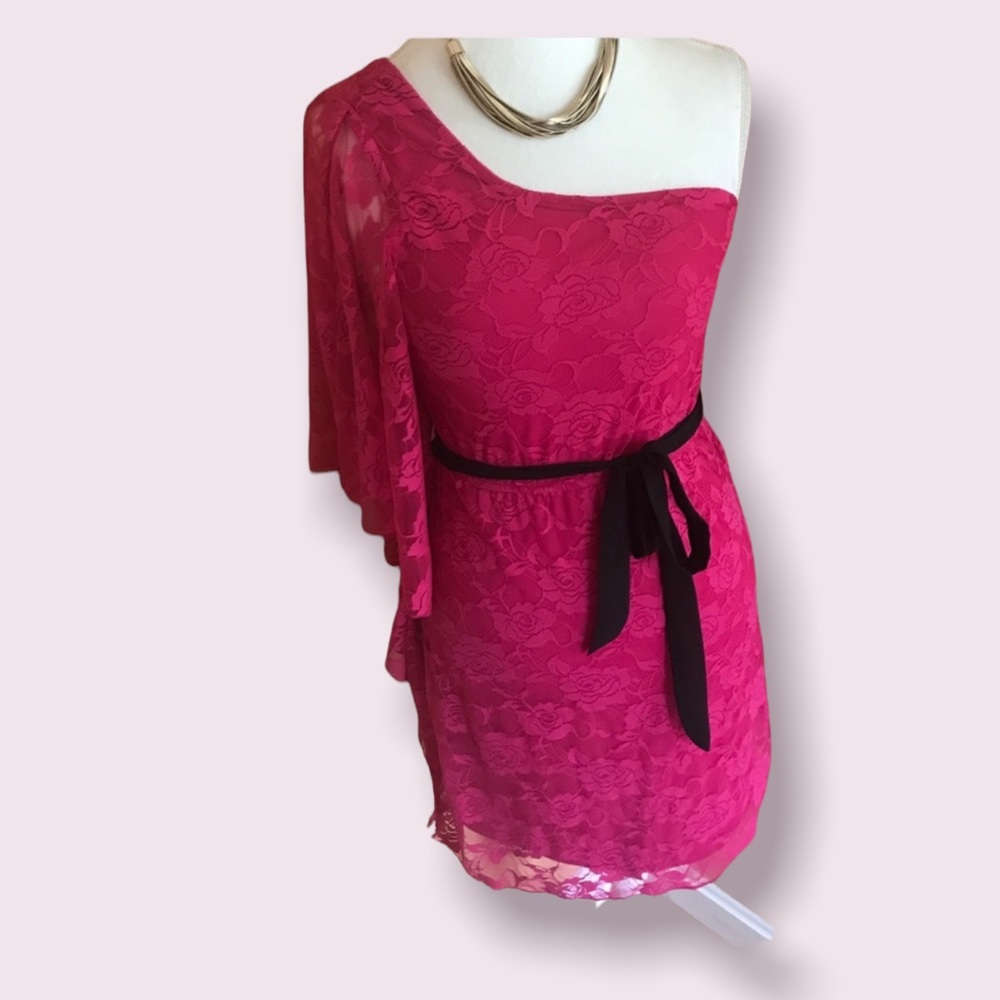 -3/$10- Pink floral 1 shoulder dress